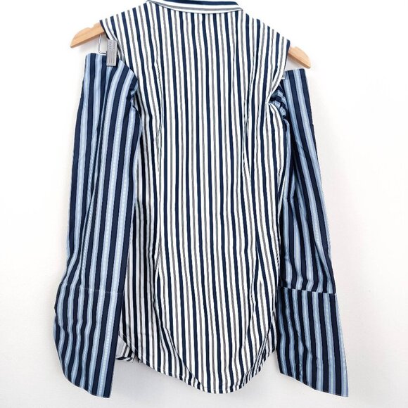 Amur Jane Button Down Blouse in Striped White Navy Small - Picture 5 of 7